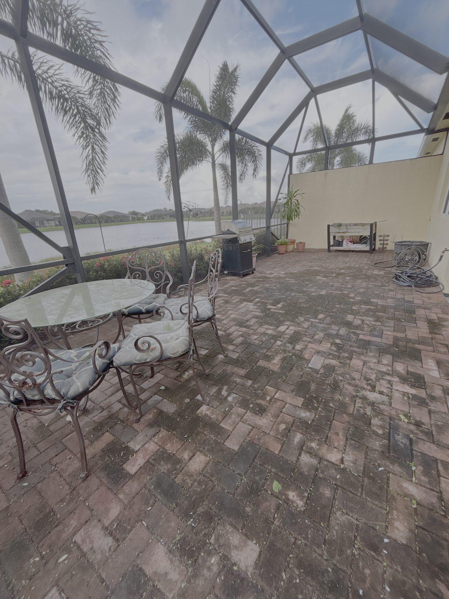 Lanai cleanup. Overgrown with algea; yet cleaned up nice!